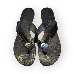 Tory Burch Black Leather Flip Flop Sandals